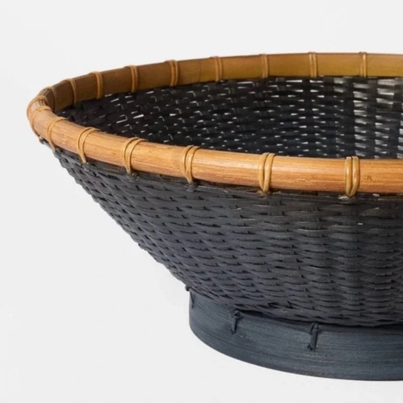 Studio McGee Round Bamboo Decorative Woven Bowl Slate Black - Picture 3 of 7
